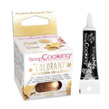 Colorant Alimentaire De Surface Doré 5 G + Stylo De Glaçage Noir - Scrapcooking