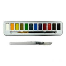 Peinture Aquarelle - 12 Couleurs - Demi-godet - Pinceau + Pinceau À Réservoir - Amt - Amt