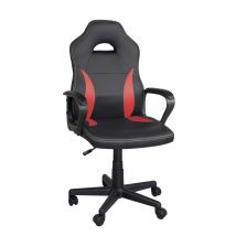 Chaise Gamer Adolescent Hauteur Réglable, Siège Simili Cuir Bicolore, Pivotant 360°, Accoudoirs Rembourrés, Roulettes Wan (noir Rouge) - Kayelles