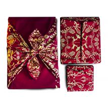 Lot De 3 Emballage Papier Cadeau Réutilisable Coton Recyclé Tissu Furoshiki Ecologique Rouge Bordeaux Design Créatrice Famille Mystérieuse - Carédeau