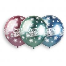 3 Ballons Joyeux Anniversaire Chromé Ø48cm - Annikids