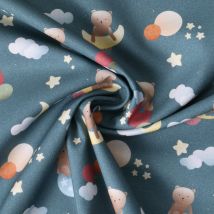 Tissu Popeline De Coton Oursons Cosmiques Sur Fond Bleu Gris - Au Mètre - Craftine