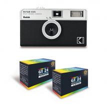 Kodak Ektar H35 - Caméra Vidéo Demi-format 35mm Réutilisable, Sans Mise Au Point, Légère, Facile À Utiliser - Noir + 2 Pellicules 35mm Couleur 24 