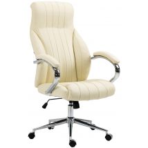 Chaise De Bureau Wigan En Cuir Véritable Crème - Ovegna