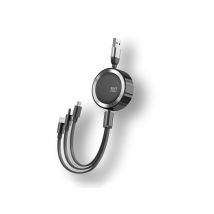 Avizar Câble Rétractable 3 En 1 Micro-usb/lightning/usb-c Vers Usb-a 3a 480mbps 1,2m Noir / Argent