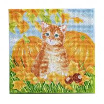 Crystal Art Kit Tableau Broderie Diamant 30x30cm Chat Et Citrouilles - Crystal Art