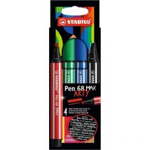 Feutres Dessin - Stabilo Pen 68 Max - Pointe Large - Arty - 4 Couleurs - Stabilo