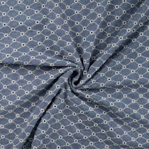 Tissu Gaze De Coton Motifs Brodés Sur Fond Bleu Denim - Au Mètre - Craftine