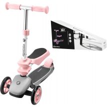 Hypermotion Trottinette Enfant Evolutive 3 En 1 Draisienne 50 Kg Max Siège Amovible Hauteur Guidon Réglable Matériau Léger Roues Stables -rose