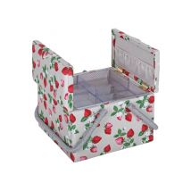 Boîte De Couture fraise - Double Ouverture - 25x25x17cm - Hobby Gift Ecru - Hobby Gift
