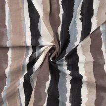 Tissu Viscose Texturé Rayé Noir Et Taupe Sur Fond Blanc - Au Mètre - Craftine