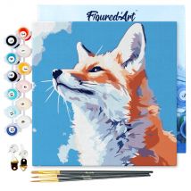 Mini Peinture Par Numéros Figured'art 20x20cm Avec Cadre Renard Et Ciel Bleu - Petit Format