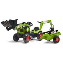 Tractopelle À Pédales Claas Avec Excavatrice Arrière Et Remorque - Vert - Dès 2 Ans - 100% Fabriqué En France - Contient 60% De Plastique Recyclé - 