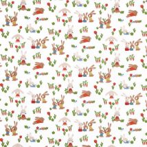 Tissu Coton Imprimé Lapin Bunnie Sur Fond Blanc - Au Mètre - Craftine