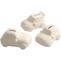 Tirelires Voitures, H : 5,5 Cm, L : 12,5 Cm, L : 7,8 Cm, Blanc, 12 Pièces/ 1 Pq. - CC Hobby