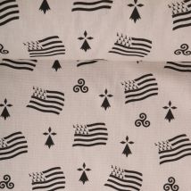 Tissu Toile De Coton Aspect Lin Symboles Breton Sur Fond Naturel - Craftine