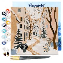Mini Peinture Par Numéros Figured'art 20x20cm Avec Cadre Village Enneigé - Petit Format