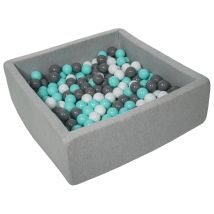 Piscine À Balles Pour Enfant, 90x90 Cm, Aire De Jeu + 300 Balles Blanc, Gris, Turquoise - Velinda