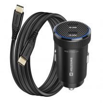 Swissten Chargeur Voiture 2 Usb-c 20w Pd Pour Smartphones / Tablettes Avec Câble Usb-c Noir
