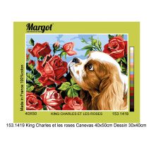 Canevas Margot King Charles Et Les Roses 40x50 Cm