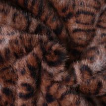 Tissu Fausse Fourrure Léna Motif Panthère Noir Sur Fond Marron Chocolat - Craftine