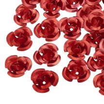 50 Perles En Métal Aluminium Couleur Rouge Forme Fleur Rose 7 Mm - Creation Bijoux - La boutique de Karine