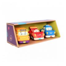 Set De 3 Vehicules Bus Police Et F1 - Petit Jour - Jaune