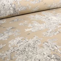 Tissu Toile De Jouy Grande Largeur Au Fil Du Temps Beige Sable - Au Mètre - Craftine