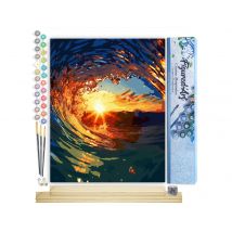 Peinture Par Numéro Figured'art - Vague Et Coucher De Soleil - Kit De Loisir Créatif Diy Numéro D'Art Complet - 40x50cm Toile Roulée + Châssis En Bois