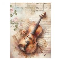 1 Feuille De Papier De Riz 21 X 29,7 Cm Ab Studio Partition Musique Violon Rose 5237 Scrapbooking
