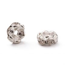 20 Perles D'Espacement Rondelle Intercalaire Bords Ondulés Strass Transparent Metal Argenté 8 Mm - Grade A - La boutique de Karine