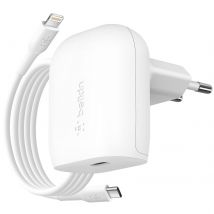 Belkin Chargeur Secteur Usb C 20w Format Plat Câble Usb C Vers Lightning 1m Blanc