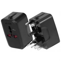Akashi Adaptateur Voyage International Us / Uk / Eu / Aus 1x Sortie Femelle Noir