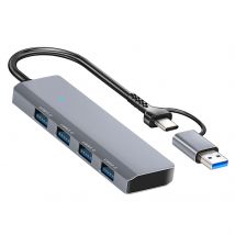 Linq Hub Usb Usb‐c 4‐en‐1 Avec 4 Ports Usb 3.0 Transfert De Données Rapide Gris