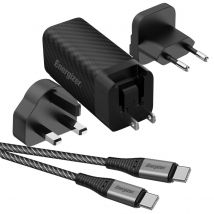 Energizer Chargeur Secteur Ports Usb-c Et Usb-a 65w Pd Gan Avec Adaptateurs Eu / Uk / Us Noir - Energizer