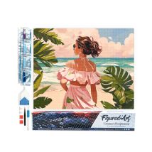 Diamond Painting Broderie Diamant Figured’art 40x50cm Toile Entière Roulée Avec Diamants Carrés - Jolie Fille Au Bord De La Mer - Figured'Art