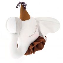 Trophée Mural Enfant En Lin, Éléphant De Cirque, Crème/marron