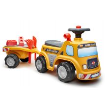 Porteur De Chantier Super Builder 1er Âge Avec Volant Directionnel Avec Klaxon, Remorque Et Jeux De Sable - Jaune - Dès 12 Mois - 100% Fabriqué En 