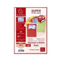 50 Chemises À Fenêtre 22x31cm Document A4 160g Couleurs Assorties Exacompta