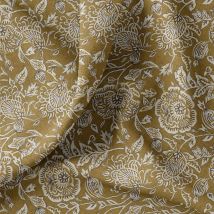 Tissu Toile De Coton Canvas Mendhi Lin Sur Fond Ocre - Au Mètre - Craftine