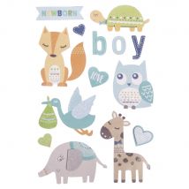3d Sticker En Papier Bébé, Bleu Layette, 14 Pces, Avec Effets, - Rayher
