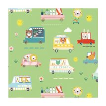 Tissu Coton Dashwood Summer Fun Véhicules De 110 Cm De Largeur 0009 Vert Vendu Par 50 Cm