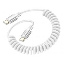 4smarts Câble Usb-c Vers Usb-c 240w 480 Mb/s Spiralé Rétractable 12 À 50cm Blanc