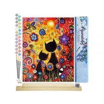 Peinture Par Numéro Figured'art - Chats Cartoon - Kit De Loisir Créatif Diy Numéro D'Art Complet - 40x50cm Toile Roulée + Châssis En Bois À Monter