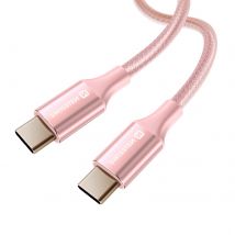 Swissten Câble Usb-c Vers Usb-c Design Tressé Anti-nœud Rose