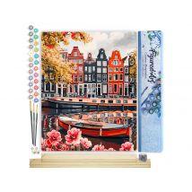 Peinture Par Numéro Figured'art - Vue Du Canal À Amsterdam - Kit De Loisir Créatif Diy Numéro D'Art Complet - 40x50cm Toile Roulée + Châssis En Bois À