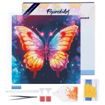 Mini Diamond Painting Broderie Diamant Figured’art 25x25cm Toile Tendue Sur Châssis En Bois - Diamants Ronds - Papillon Éclatant - Figured'Art