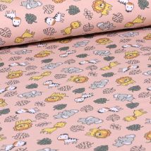 Tissu Jersey Coton Bio Savanaa Sur Fond Rose Nude - Au Mètre - Craftine
