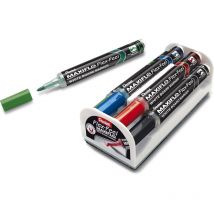 Marqueurs - Pour Tableau Blanc - 4 Couleurs + Brosse Magnétique - Pentel - Maxiflo