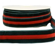 Bobine 15m Velours Stripes Polyester Vert Et Rouge - My mercerie